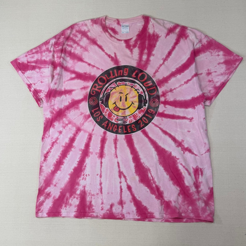 Rolling Loud Los Angeles 2019 Tie Dye T-Shirt Pink Juice WRLD Lineup Mens 2XL